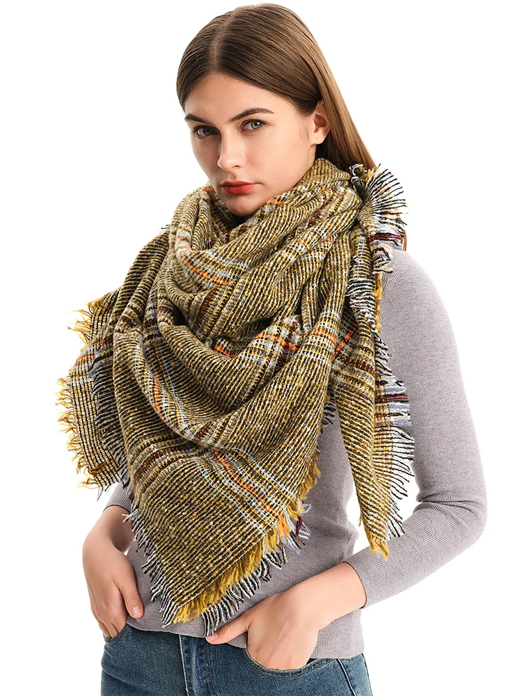 

2022 женский шарф, клетчатый зимний шарф из искусственного кашемира, шарф, шаль, шея, Теплая бандана из пашмины, женский платок