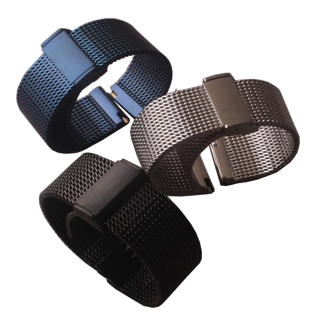 

High Quality Watchband Accessories Fashion Watches Men Straps Bracelet 18mm 19mm 20mm 21mm 22mm Mesh Stainless Steel Metal Blue