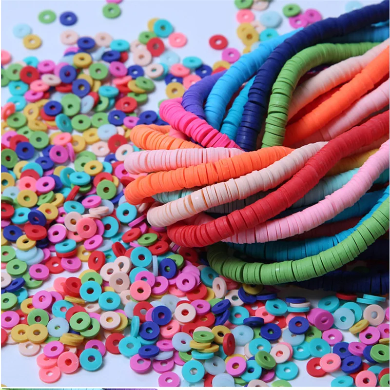 

350pcs 4mm 6mm Flat Round Polymer Clay Beads Chip Disk Loose Spacer Handmade Boho Slice Beads For DIY Jewelry Making Bracelets