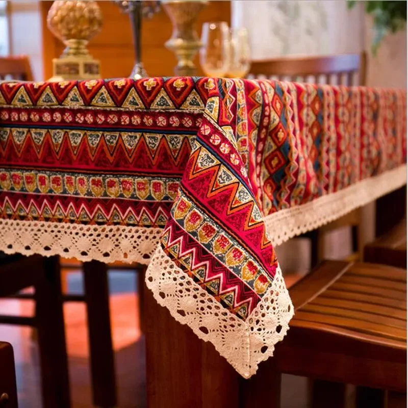 

NEW Bohemian Style Tablecloth Colorful Geometric Cotton And Linen Thickened Rectangular Dining Table Cover Soft Exotic Cushion