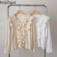 koijizayoi women fold fungus lace v neck shirt lady spring 2022 new korean french thin long sleeved top outwear blusas outwear