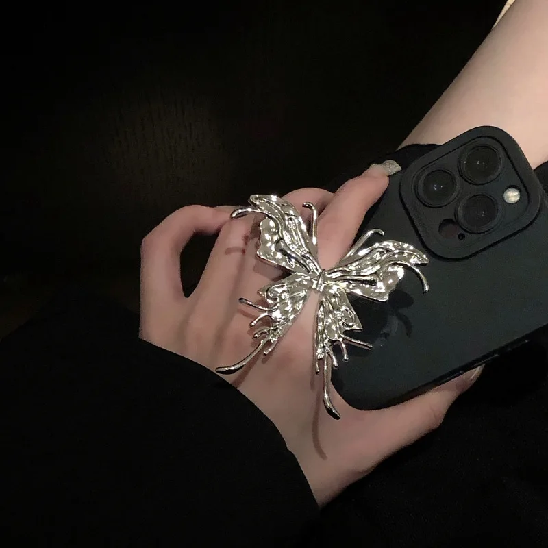 

Silver Color Metal Exaggerated Big Butterfly Ring Punk Adjustable Delicate Insect Ring Party Women 2022 Trend