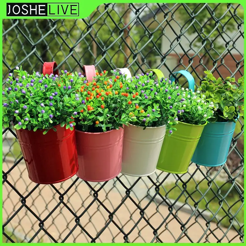 

10 Colors Metal Iron Flower Pot Hanging Balcony Garden Plant Planter Home Decor