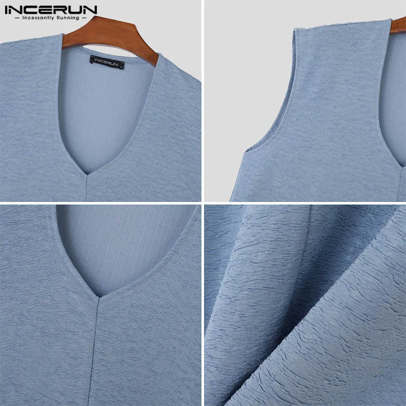 INCERUN Топы 2024 в американском стиле Новые Мужские Простые V-образные полосатые
