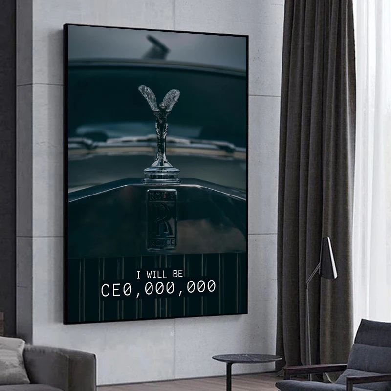 

Luxury Car Wall Art Poster I Will Be CEO Qoutes Canvas Painting Prints Motivational Car Pictures Mural for Living Room Decor