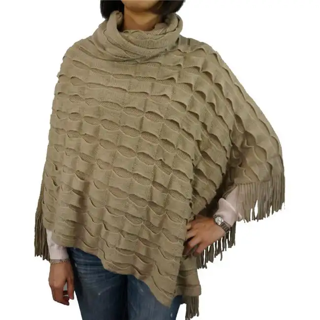 

Turtleneck Pullover Poncho Winter Knitted Sweater Shawl, Color; Natural, Teen-Adult