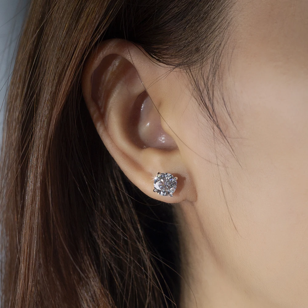 Серьги-гвоздики с бриллиантами круглой огранки 2 карата ювелирные изделия из