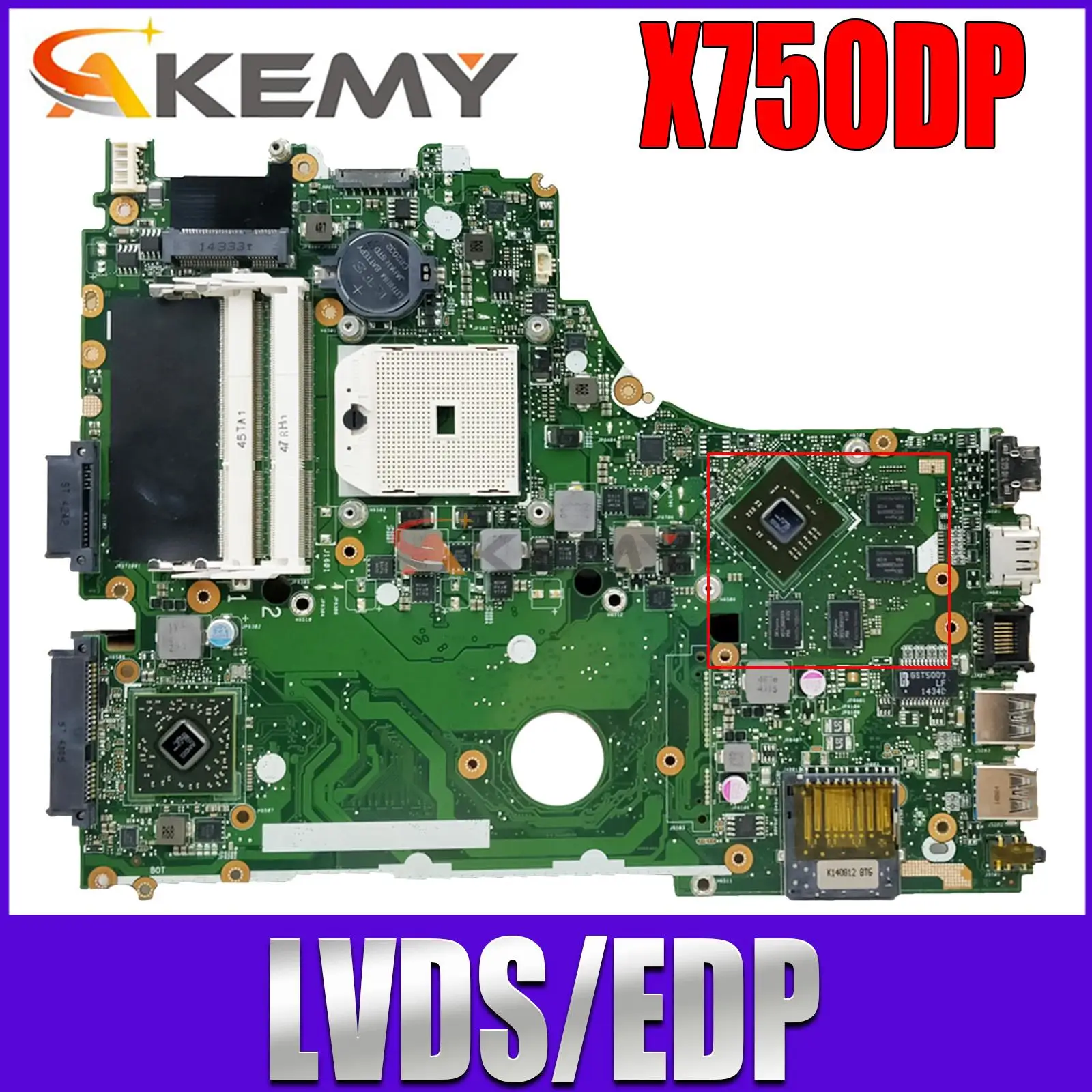 

X750DP Notebook Mainboard LVDS EDP for ASUS X550 K550D X550D K550DP X550DP X750D Laptop Motherboard rev2.0