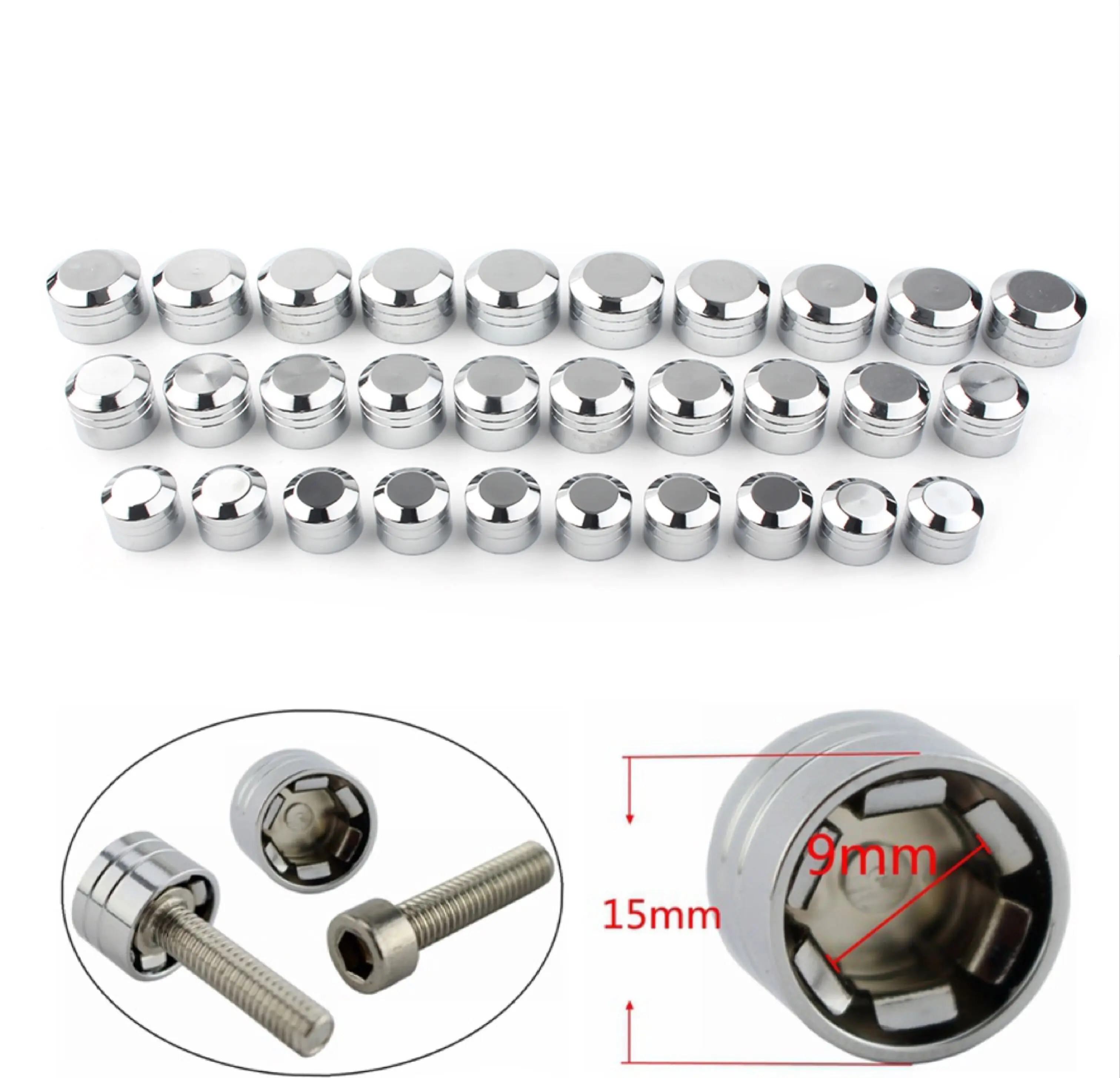 10PCS 9mm 11.5mm 13mm Aluminum Motorcycle Bolts Topper Cap Cover Universal For Harley Davidson Models Inner Chrome - купить по