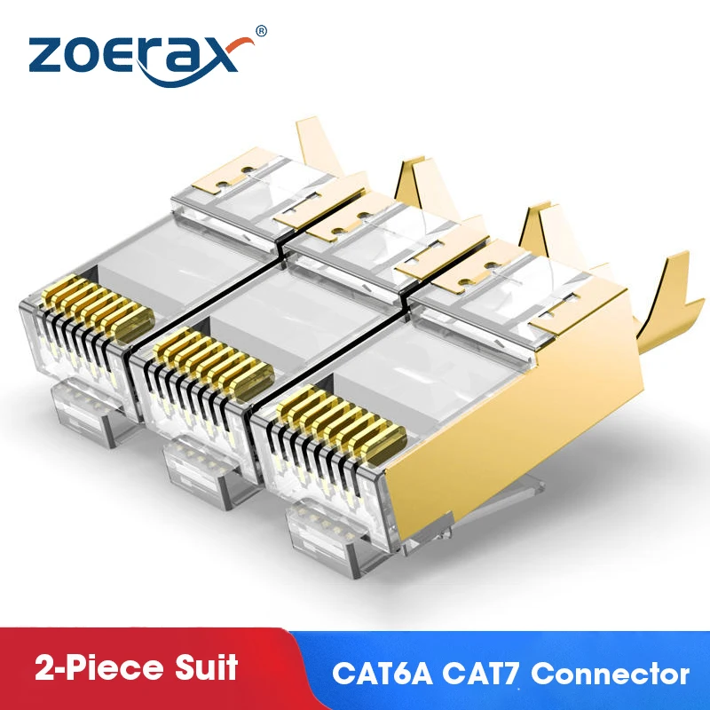 ZoeRax 10 шт. CAT6A/CAT7 экранированный разъем, непроходные концы RJ45 Ethernet 50u Позолоченные 8P8C Модульные вилки FTP/STP кабель