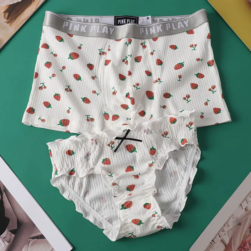 Cute Couple Underwear Set Men Boxer Shorts Loli Lace Panties Thread Cotton Panty Panties Cozy Lingerie Lovers Underwear Lingerie