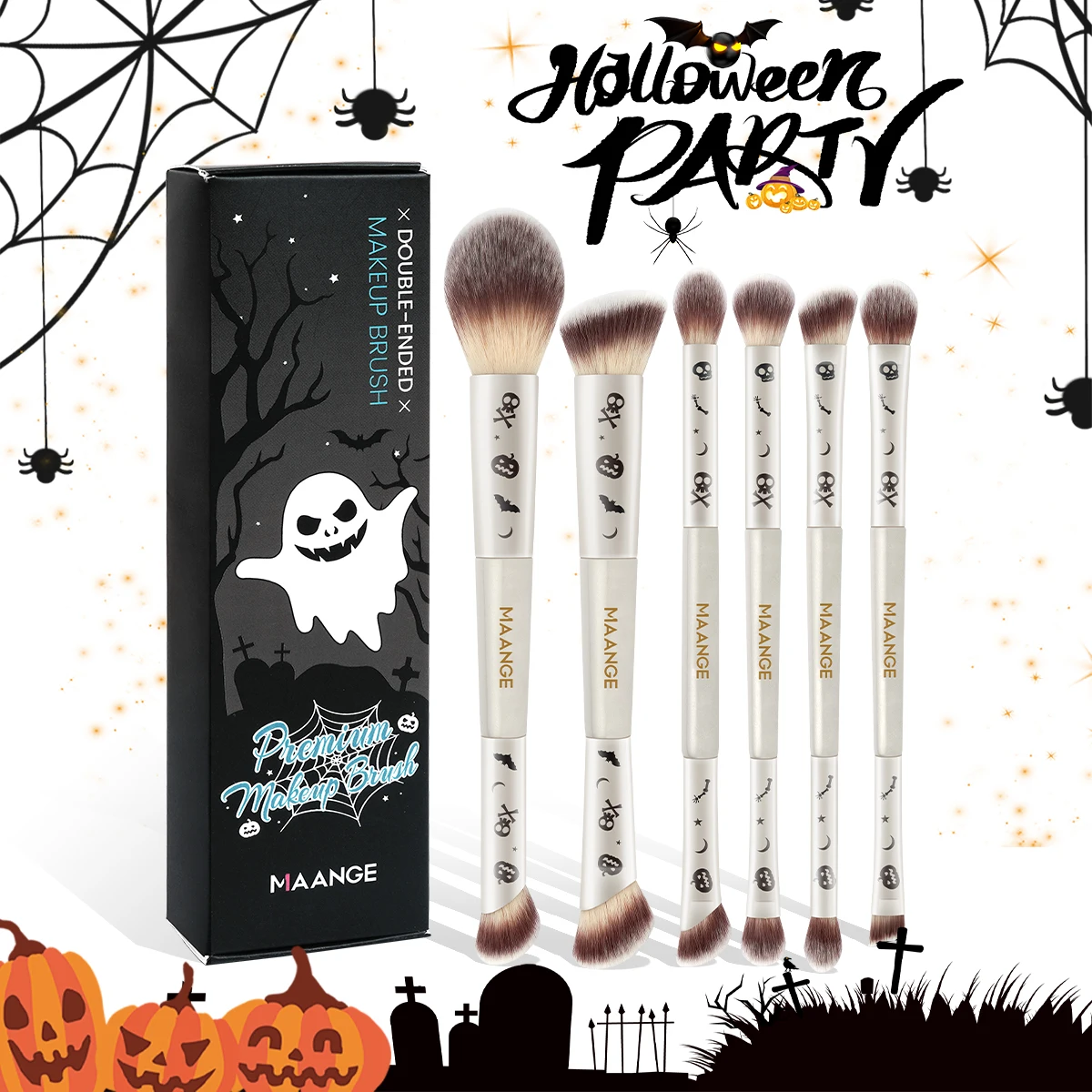 Набор Кистей Для Макияжа Maange На Хэллоуин 6 Шт. Двухсторонняя Основа Консилер Тени