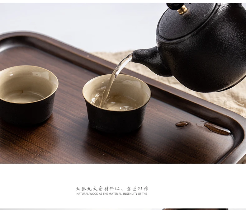 Japanese-style bamboo wooden tray for household teacups tableware advanced sense plates rectangular round tea set |