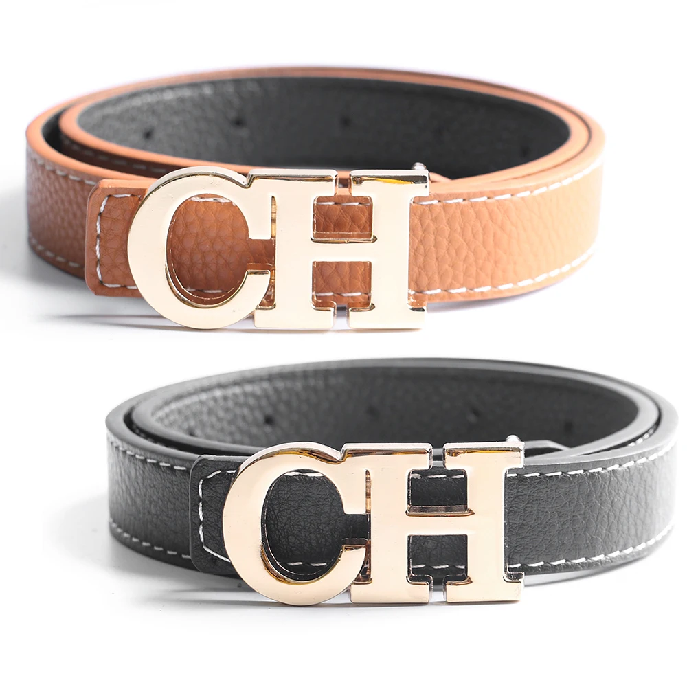 

Роскошный дизайнерский брендовый ремень с пряжкой CH для мальчиков узкий высококачественный Женский ремень из натуральной кожи для платья ...