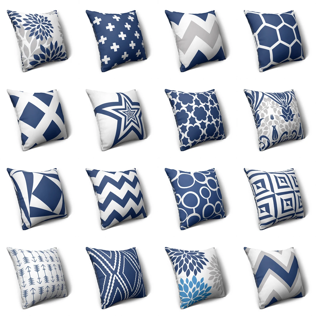 

ZHENHE Blue Geometric Floral Print Pillow Case Double Sided Printing Cushion Cover for Bedroom Sofa Decor 18x18 Inch （45x45cm）