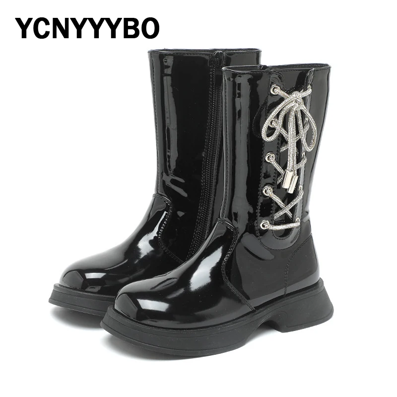 

Зимние новые детские модные сапоги, детские сапоги до колена, черная Брендовая обувь для маленьких девочек, сапоги для верховой езды, обувь принцессы, кожаные сапоги