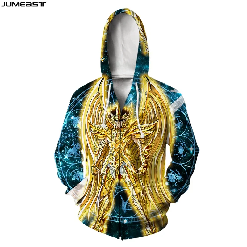 

Jumeast Men's Jacket Cartoon Anime Saint Seiya Women's Hoodies 3D Oversized Zipper Coat Casual Pullover Spring Autumn Tracksuit