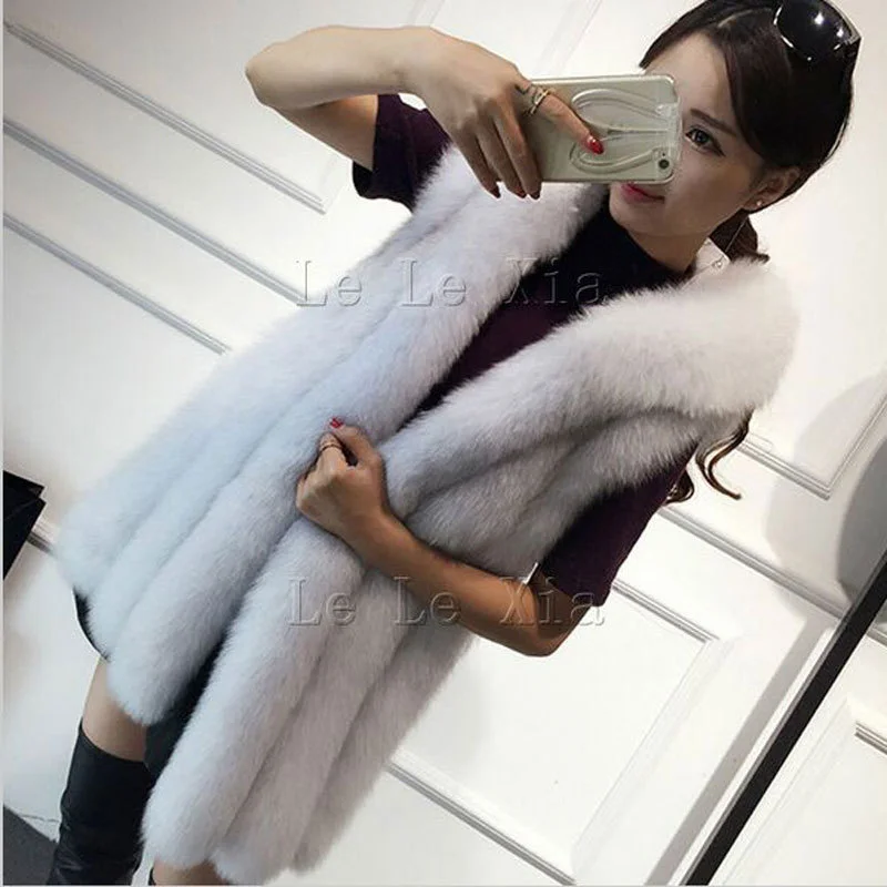 ICCLEK 2016 artificial fox hair women's long hair medium long female silver fox swing hat imitation fur vest
