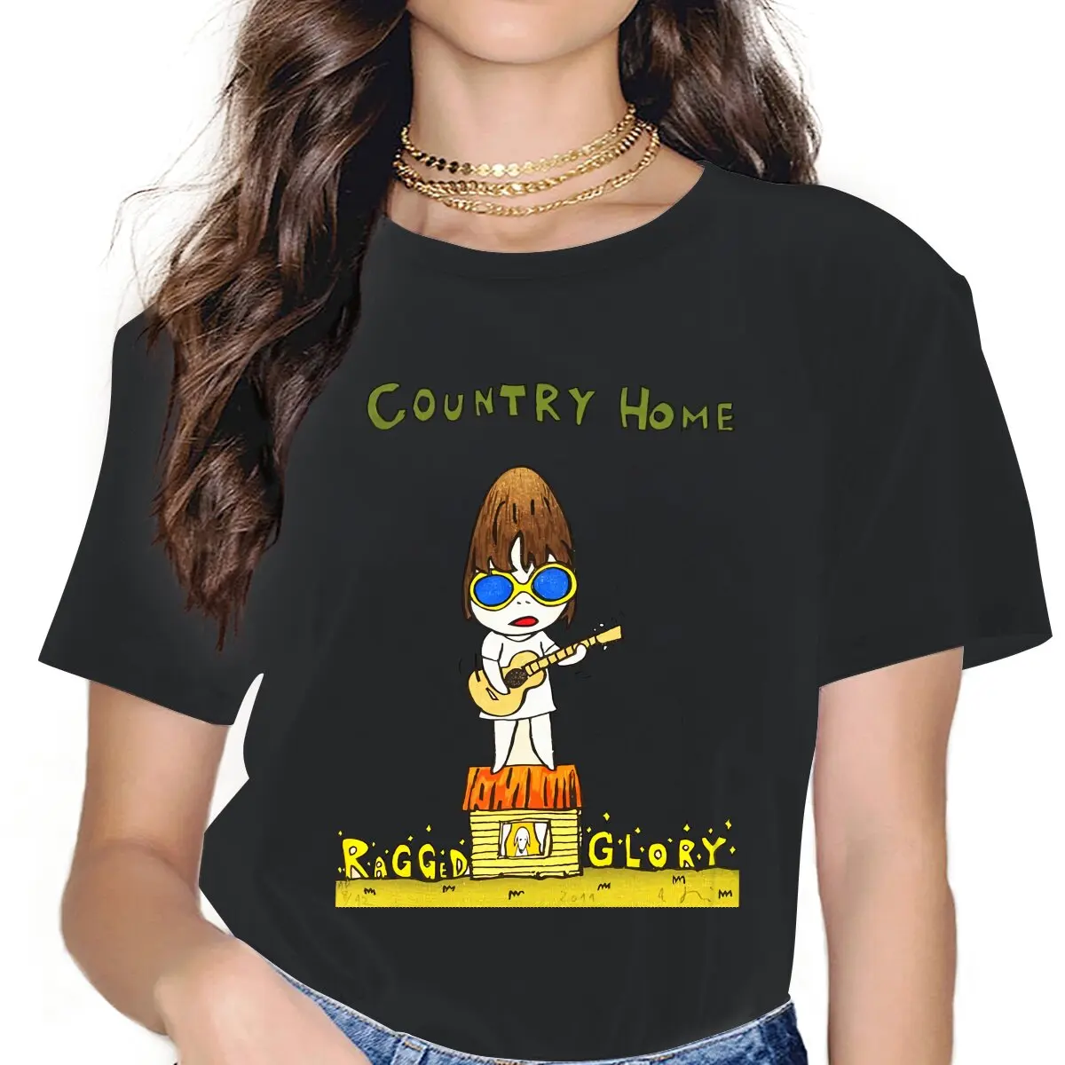 

Novelty Country Home Classic T-Shirts Women O Neck 100% Cotton T Shirt Yoshitomo Nara Art Short Sleeve Tee Shirt Gift Idea Tops