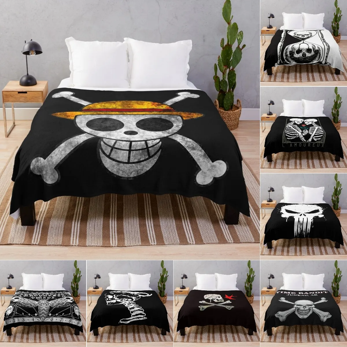 

Skull Fuzzy Blanket，Soft Throw Blanket Lightweight Flannel Throw Blankets for Couch Bed Sofa Travelling Camping Queen King Size