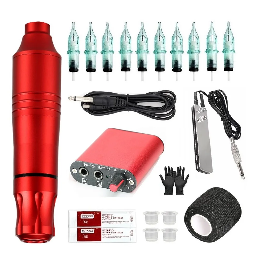 

Complete Tattoo Machine Kits Tattoo Power Supply Rotary Pen With Cartridge Needles Permanent Makeup Machine For Tattoo Body Art