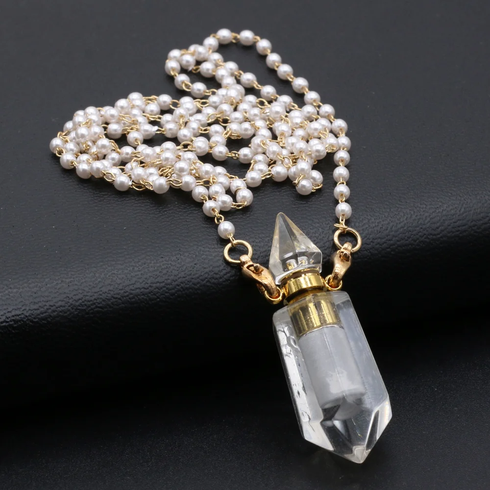 

Natural Crystal Agate Faceted Perfume Bottle Pendant Bullet Oil Bottle Pendant Necklace with Chain for Fashion
