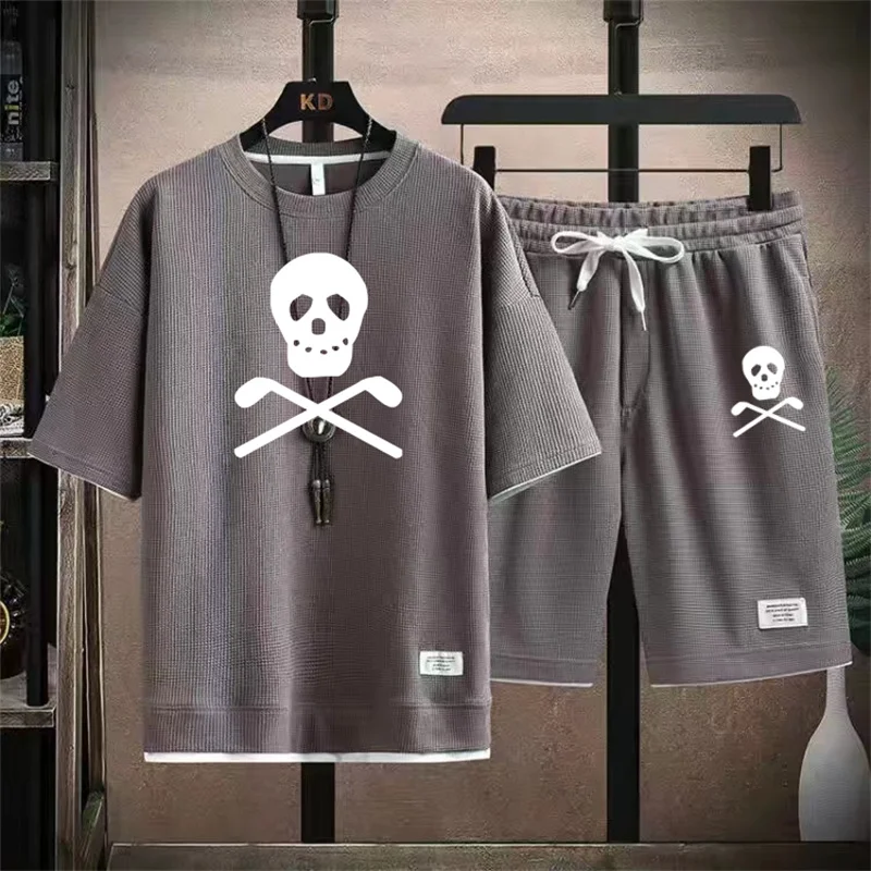 Summer Men and Women 2-Piece T-shirt Tops+Shorts Sportswear Fashion Printing Loose Harajuku Style Street Apparel Casual Golf Set