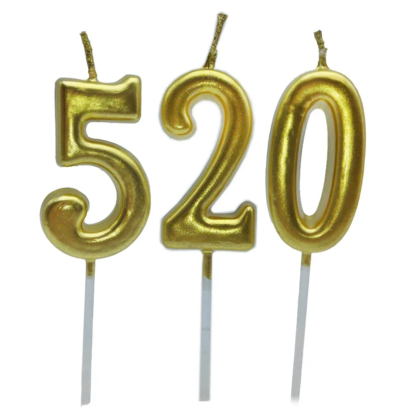Золотая свеча с цифрами серебряная краска украшение для торта 520 Свадебный
