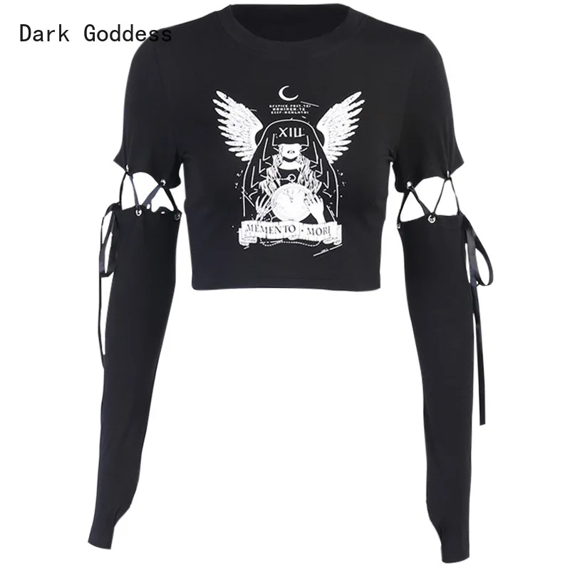 Женский облегающий топ на шнуровке черный готический Топ с длинным рукавом