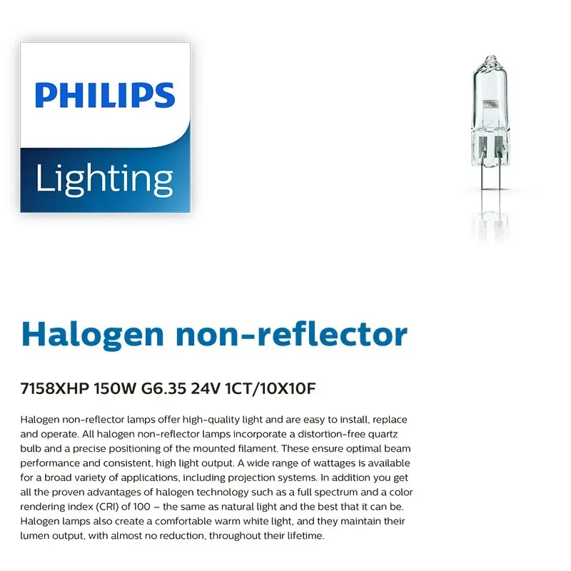 Фото Лампа галогенная Philips 7158XHP 150W G6.35 24V без отражателя, бестеневая, для микроскопов, проекционная лампа FCS №5