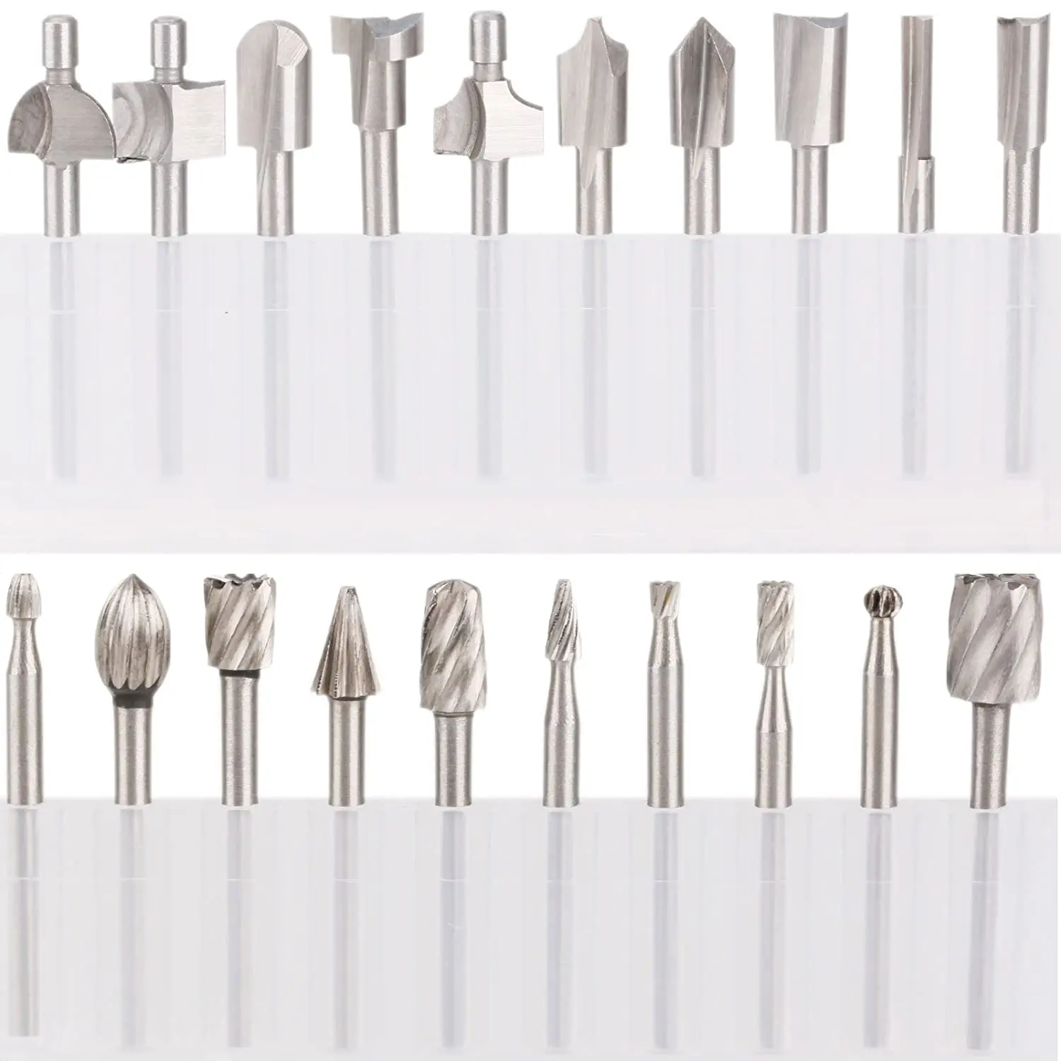

SPTA 20pcs HSS Router Carbide Engraving Bit and Dremel Router Bit Set 1/8 inch Shank Dremel Rotary Engraving Bit for Woodworking