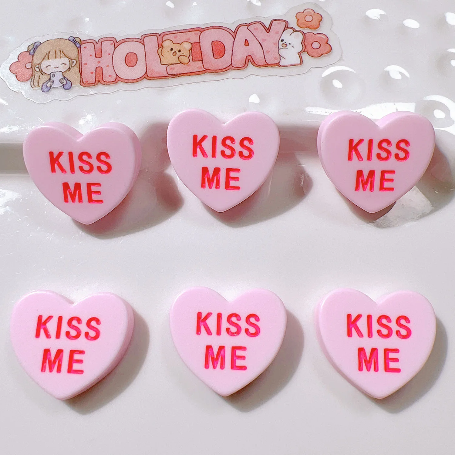 10 шт. новый милый мультяшный орнамент в форме сердца KISS ME серии с плоской задней