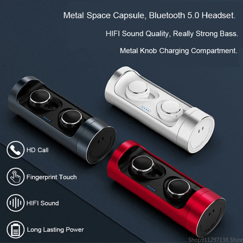 

Bluetooth 5.0 Tws Headphones with Wireless Charging Case Waterproof Sports Hi-Fi Headphones with Microphone