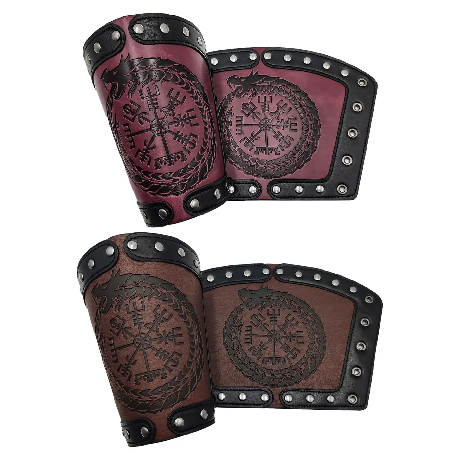 

Medieval Arm Bracers Punk Bracer Embossed PU Leather Gauntlet for Cosplay