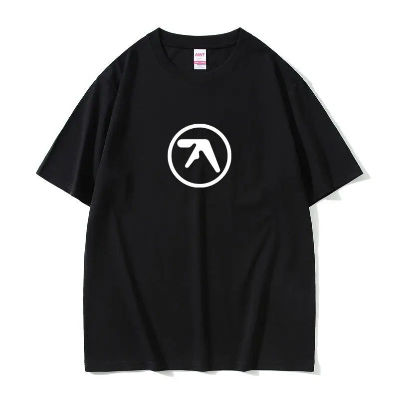 Фото Футболка с логотипом Aphex Twin для мужчин и женщин, повседневные хлопковые винтажные футболки с короткими рукавами, мужские футболки большого размера в стиле хип-хоп, уличная одежда №1