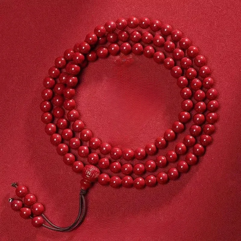 Натуральная киноварь 108 буддийские бусины фиолетовый золотой песок унисекс