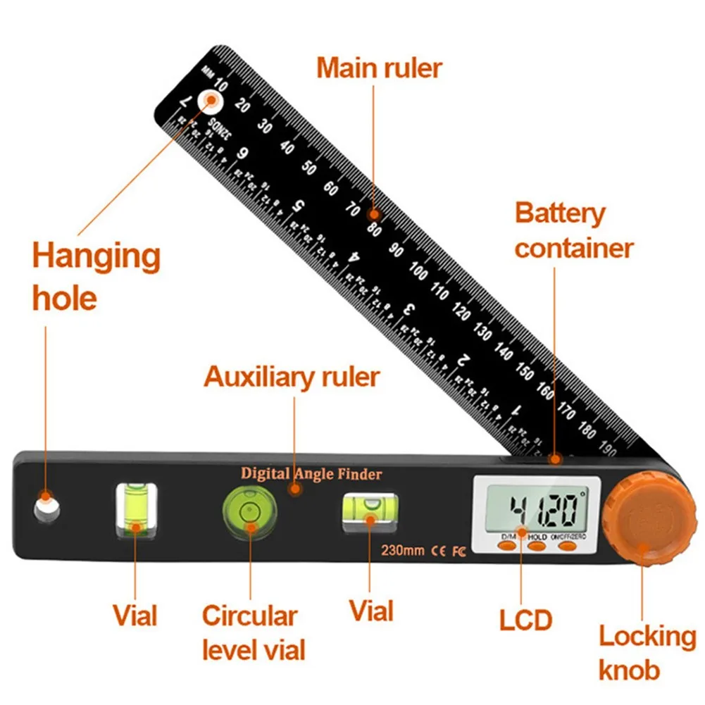 

4 In1 Measuring Angle Digital Instrument Angle Inclinometer Digital Electronic Goniometer Angle Detector Level Ruler