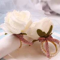 rose flower style napkin ring creative pearl napkin buckle home dinner table banquet ornaments wedding napkin holder 12pcslot