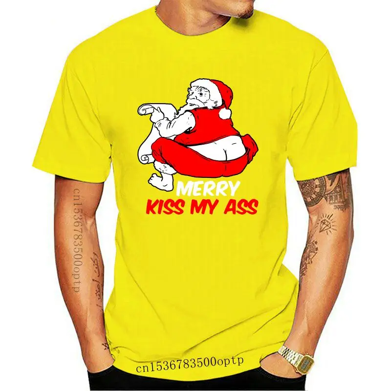 

Camiseta divertida para hombre, camisa de manga corta de algodón, con estampado de feliz beso, Papá Noel, regalo de Navidad, 202