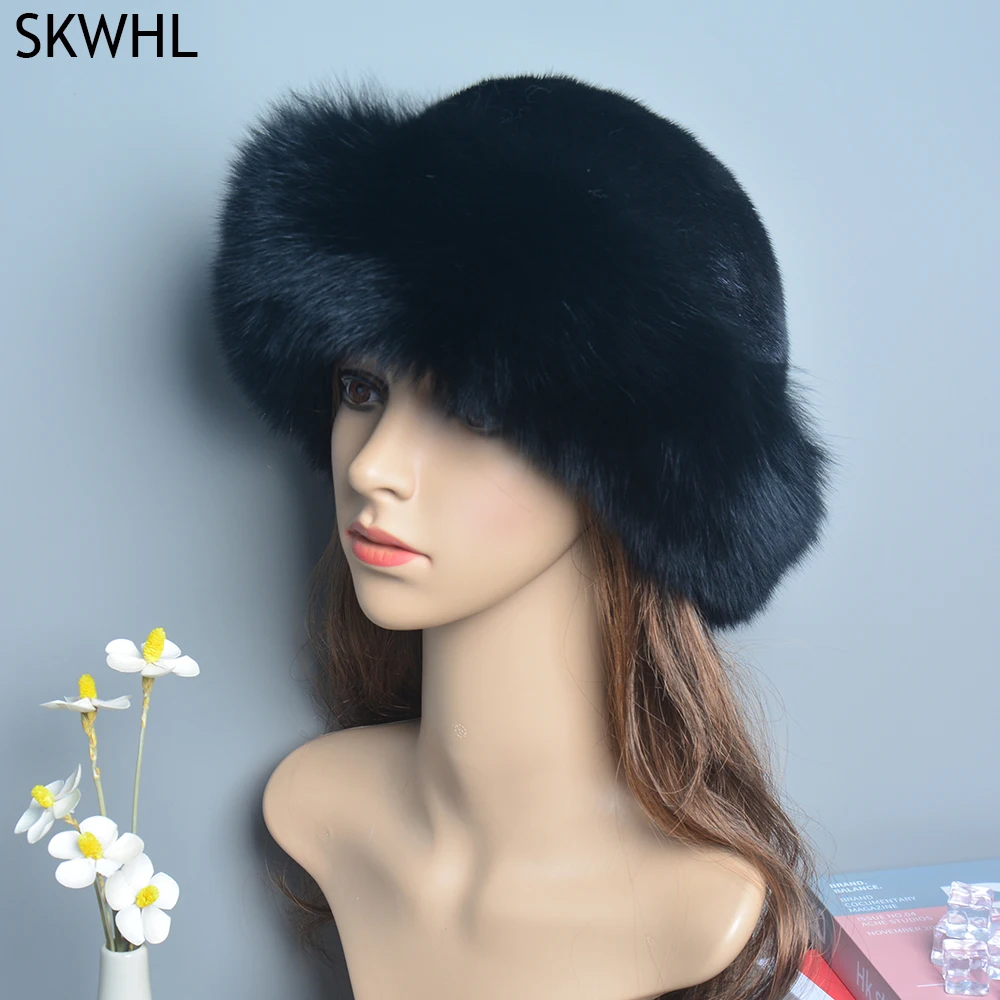 

Winter Women's Hat Real Fox Fur Hats Headgear Russian Girls Full Mink Fur Beanies Cap 2023 New Fashion Earflap Hat