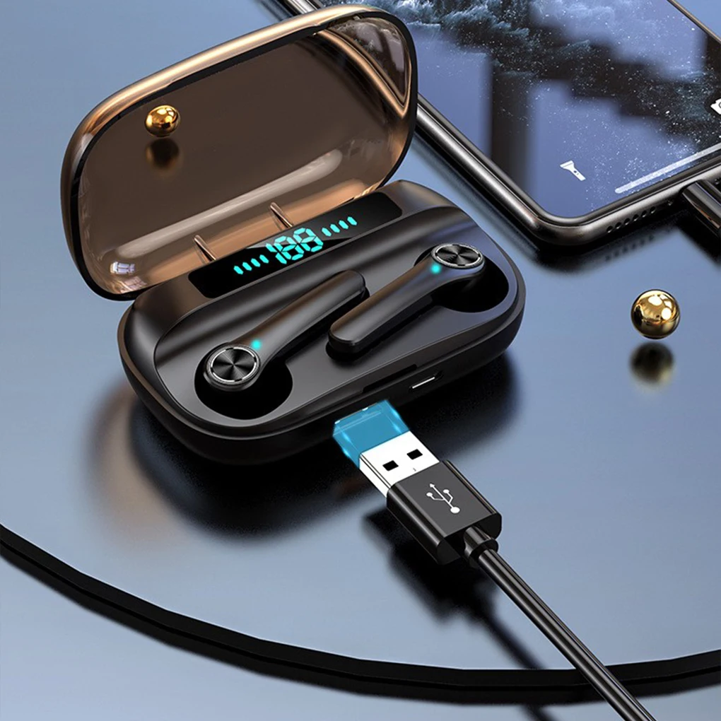 

Bluetooth-compatible Headphone Handsfree Call Digital Display Portable Wireless Sports Earphone with Charging Case