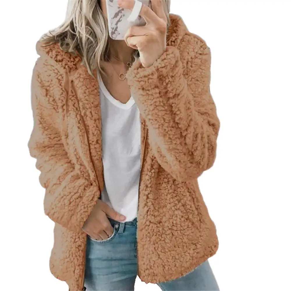 2022 Autumn Winter Elegant Bear Teddy Faux Fur Coat Women Thick Warm Soft Fleece Jacket Female Pocket Zipper Coat veste femme