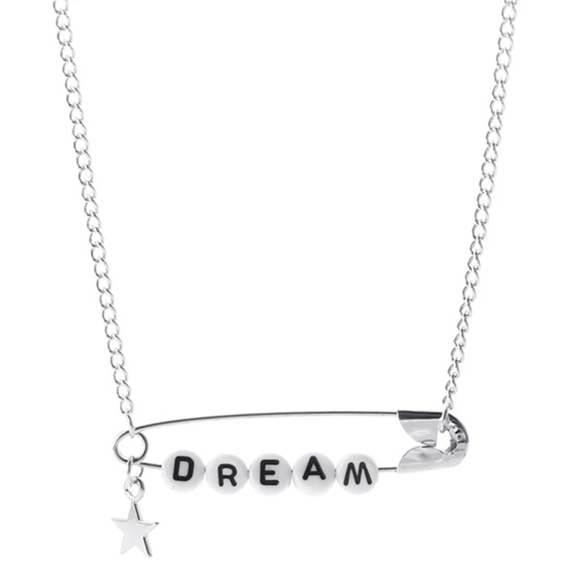 

Trendy Letter Pin Necklace for Women Personality Carve "DREAM" Bead Clavicle Chain Female Summer Boho Jewelry Gifts