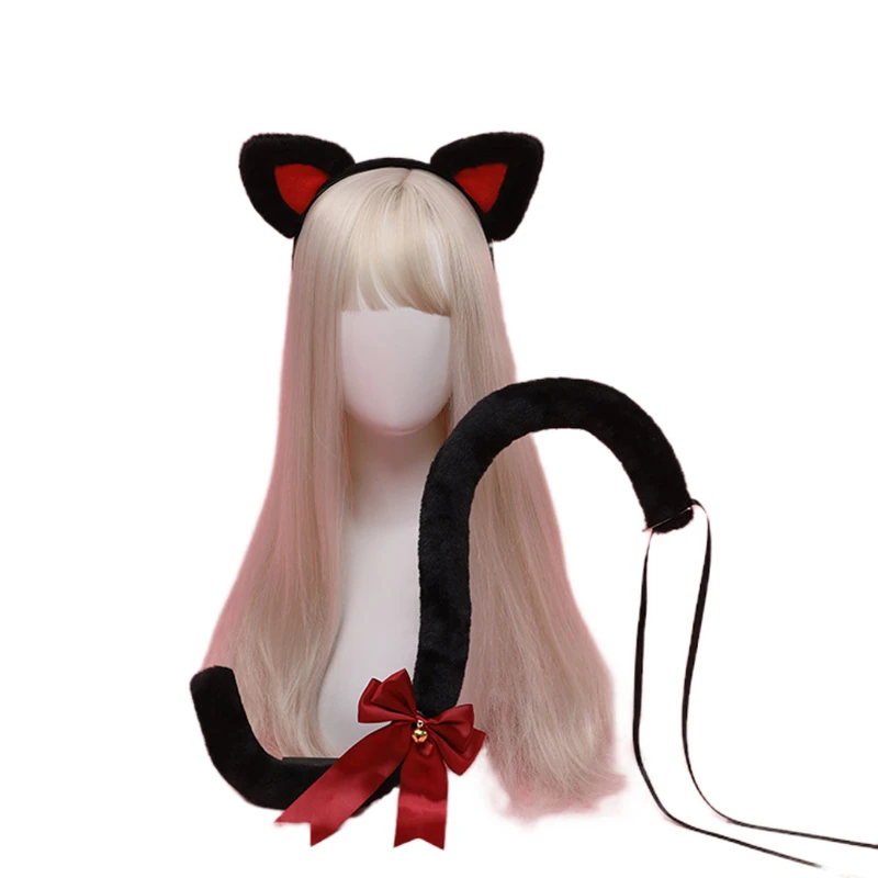 

Anime Decor Simulation Animal Ears Tail Party Cosplay Hair Accessories Cute Cow Headband +Tail Lolita Maid Hair Bow Headwear