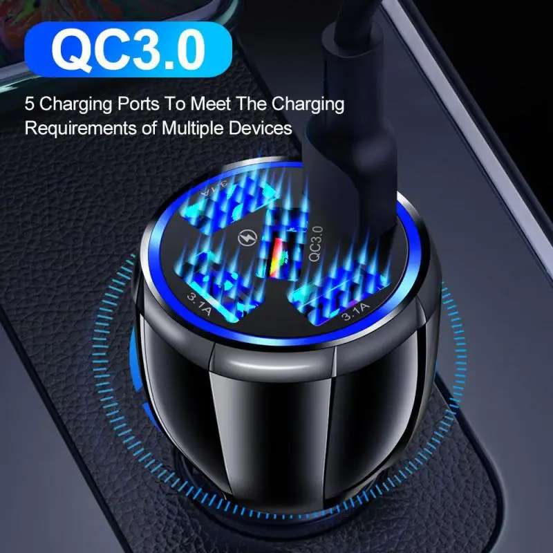 

15A 5 Ports USB Phone Charger QC3.0 Fast Charge Mini LED Fast Charging One For Five Mobile Phone Car Charger For IPhone Xiaomi