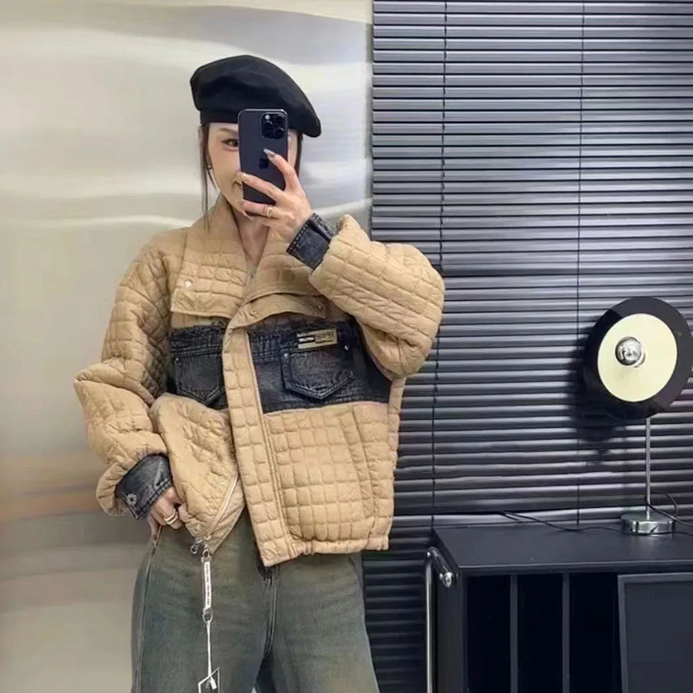 

Женская зимняя куртка 2023, модное джинсовое пальто с карманами, новая парка с лацканами, Повседневная теплая верхняя одежда для женщин