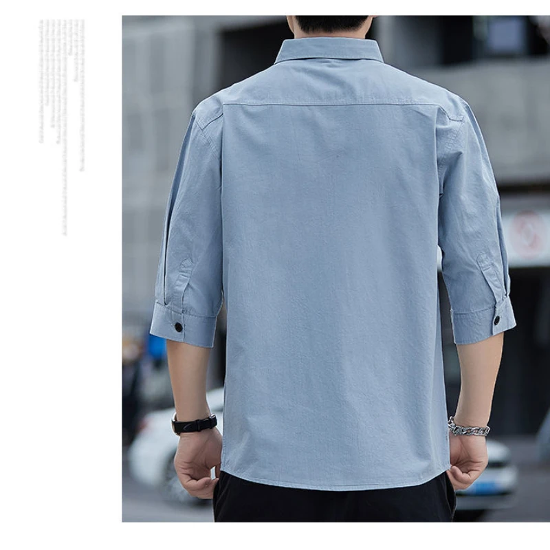 Summer Men Short Sleeve Shirts High Quality Turn Down Collar Men's Shirt Outdoor Camping Streetwear Clothing  E56
