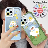 cartoon cute duck case for iphone 11 pro max clear shockproof soft tpu cover for iphone 13 12 mini xs x xr 7 8 plus se 2020