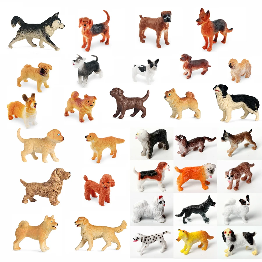 Realistic Plastic Puppy Figures Playset Hand Painted Mini Do