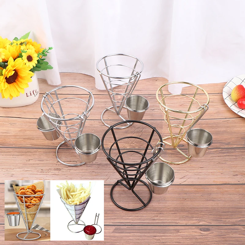 

1Pc French Fry Stand Cone Basket Holder For Fries Fish And Chips And Appetizers Frying Stand With Sauce Cup Kitchen